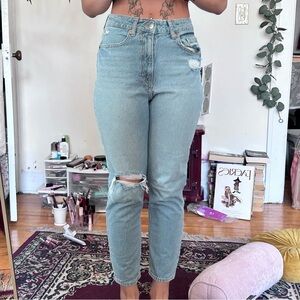 Light Denim High-Waisted Distressed Jeans